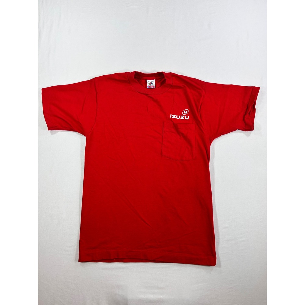 Vintage Isuzu Fruit of the Loom Pocket T-Shirt Red Made in USA Single Stitch M
